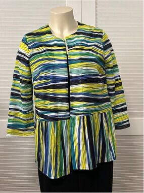 Travel Elements Multicolor Striped Peplum Blouse Size S